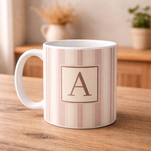 Mug Maison de campagne rustique initiale rayée beige e
