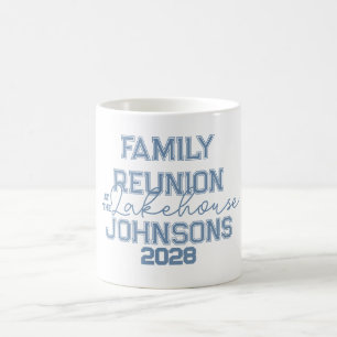 Mug Maison de lac Réunion familiale rétro bleu et blan