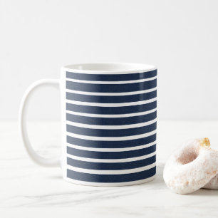 Mug Maison de plage à rayures bleues marines et blanch