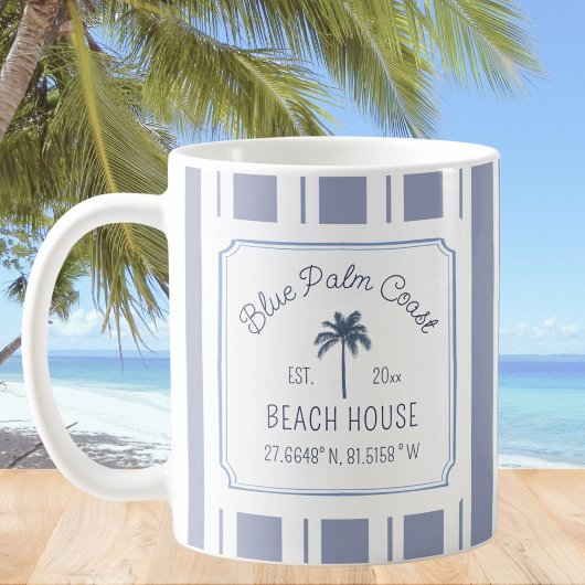 Mug Maison de plage bleu rayures ferme côtière