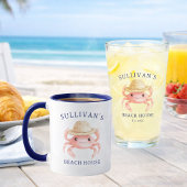 Mug Maison de Plage Côtière Crabe Rose Nom de Famille 