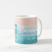 Mug Maison de plage Pun Élégant Script Nom de famille (Devant droit)