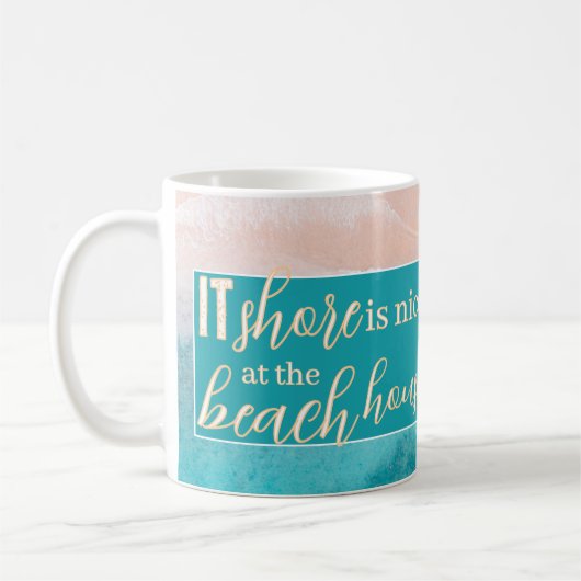 Mug Maison de plage Pun Élégant Script Nom de famille (Gauche)