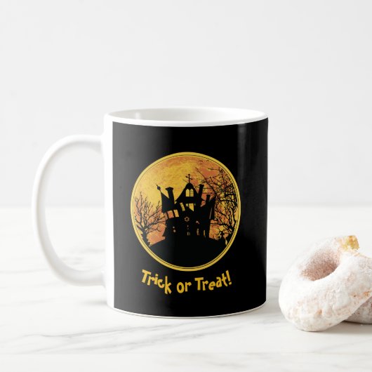 Mug Maison de pleine lune pour la nuit d'Halloween Tri (Avec donut)