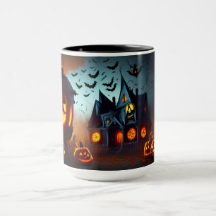 Mug Maison hantée, Jack-O-Lanterns et chauves-souris
