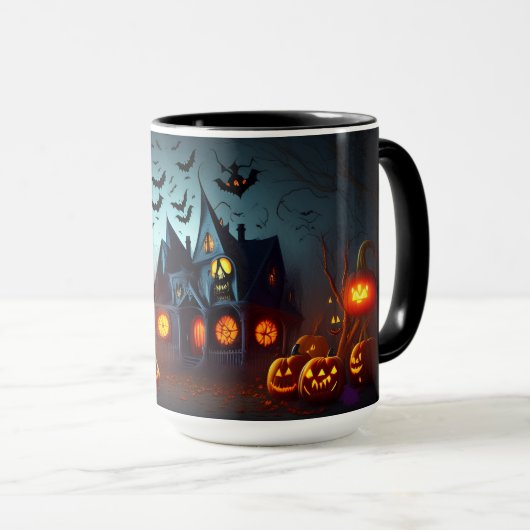 Mug Maison hantée, Jack-O-Lanterns et chauves-souris (Devant droit)