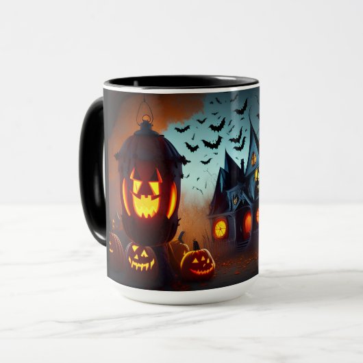 Mug Maison hantée, Jack-O-Lanterns et chauves-souris (Devant gauche)
