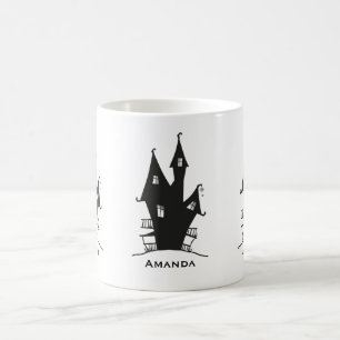 Mug Maison hantée noire sur Arrière - plan pourpre