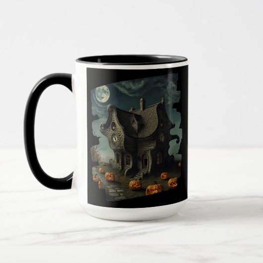 Mug Maison Haunween avec Citrouilles et Pleine lune (Gauche)