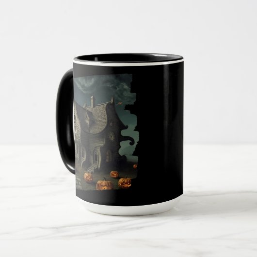 Mug Maison Haunween avec Citrouilles et Pleine lune (Devant gauche)