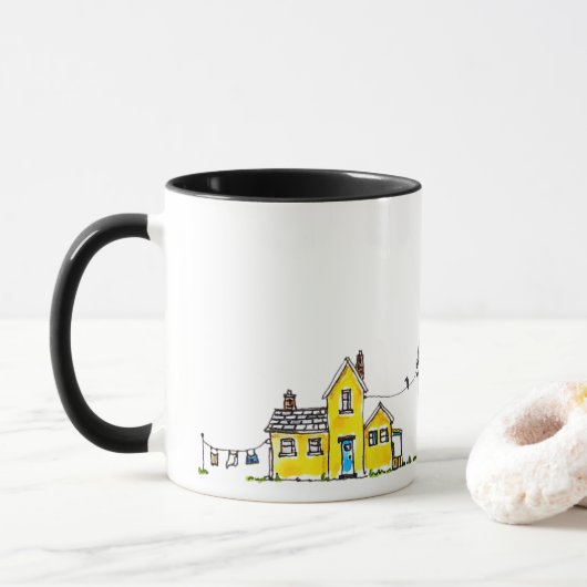 Mug Maison Jaune Avec Blanchisserie (Avec donut)