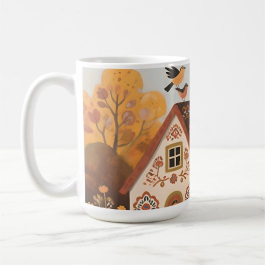 Mug Maisonnette d'art populaire Oiseaux Automne (Gauche)