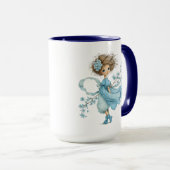 Mug Maisonnette Fantaisiste de Fille aux Fleurs Bleues (Devant droit)