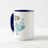 Mug Maisonnette Fantaisiste de Fille aux Fleurs Bleues (Devant gauche)
