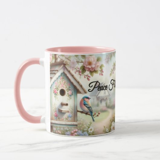 Mug Maisonnette printanière avec fleurs pastel et oise (Gauche)