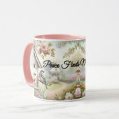 Mug Maisonnette printanière avec fleurs pastel et oise (Devant gauche)