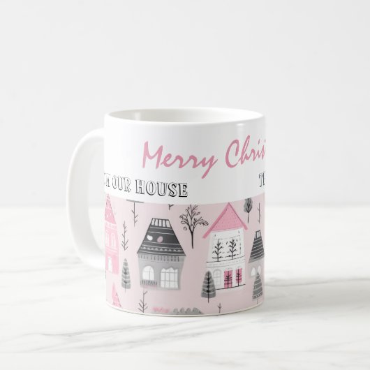 Mug Maisons vintages à Noël rose (Devant gauche)