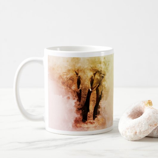 Mug Majestic Homme African Elephant Walking Aquarelle (Avec donut)