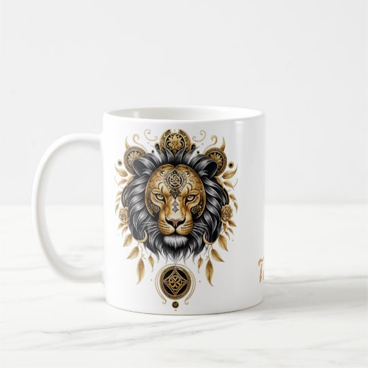 Mug Majestic tête de lion doré avec crinière noire. (Gauche)