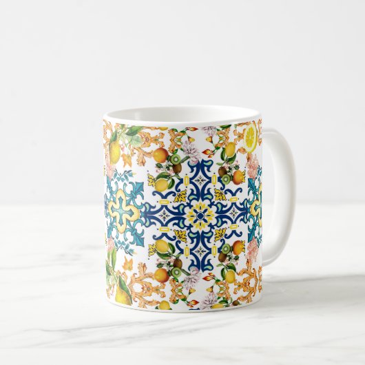 Mug Majolica, tuiles siciliennes, citrons agrumes  (Devant droit)