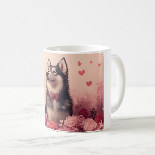 Mug Malamute d'Alaska avec des Roses - Saint-Valentin  (Devant droit)