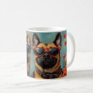 Mug Malinois Belge Avec Roses Du Cœur Saint-Valentin
