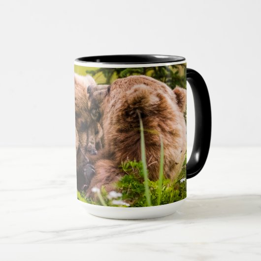 Mug Mama bear nourrit ses deux petits, Lake Clark Nati (Devant droit)