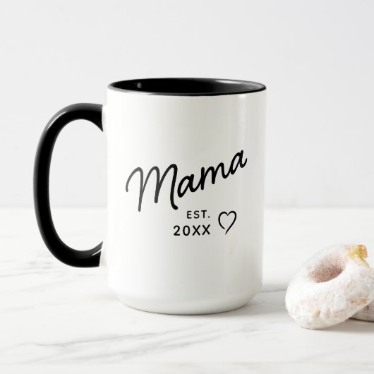 Mug Mama Black and White Minimalist Est Year  (Avec donut)
