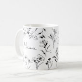 Mug Mama Custom Quote Black White Floral Line Art  (Devant gauche)