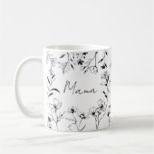Mug Mama Custom Quote Black White Floral Line Art  (Gauche)