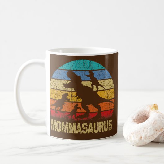 Mug Mama Dinosaur T Rex Mommasaurus 3 enfants Famille (Avec donut)