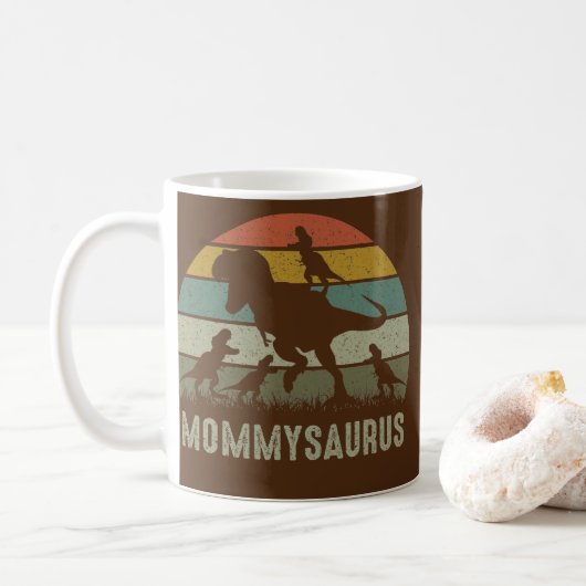 Mug Mama Dinosaur T Rex Mommysaurus 4 enfants Family (Avec donut)