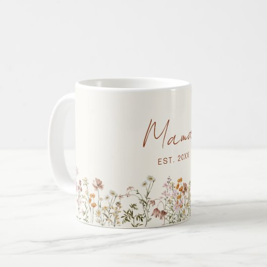 Mug Mama Etabli Fleur sauvage Baby shower en terre cui (Devant gauche)