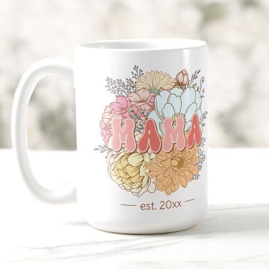 Mug Mama Etabli Fleurs Rétro Maman Grande