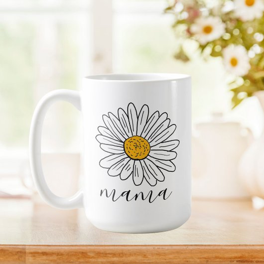 Mug Mama Floral Doodle Blanc Monogrammé
