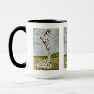Mug Mama Giraffe Kissing Calf Art original