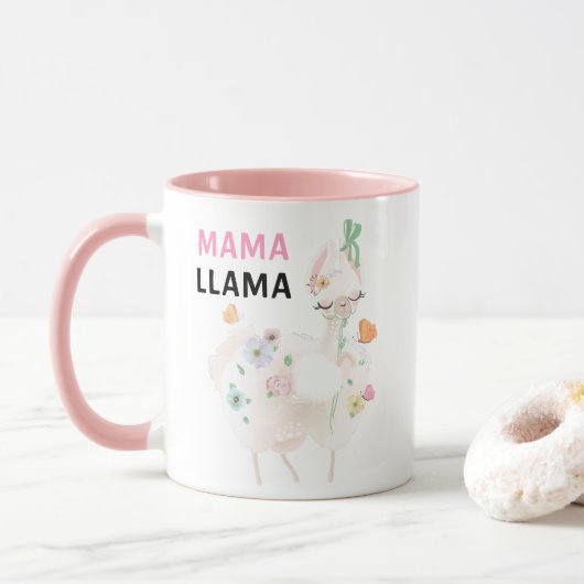 Mug Mama Llama Funny Rose Girl Floral Llama (Avec donut)