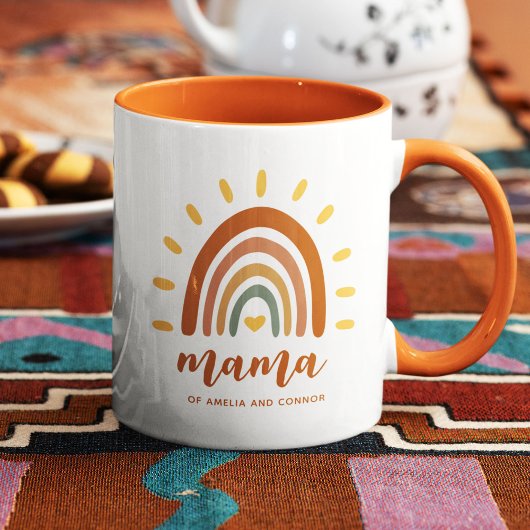 Mug Mama Nom personnalisé Boho Earth Tone arc-en-ciel