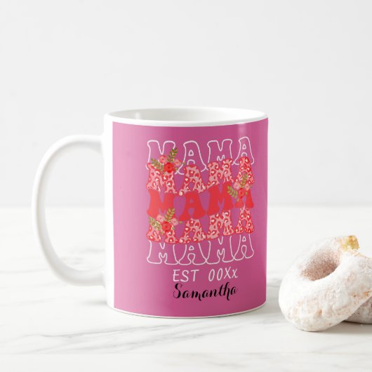 Mug Mama personnalisée EST lettrer jour mère (Avec donut)