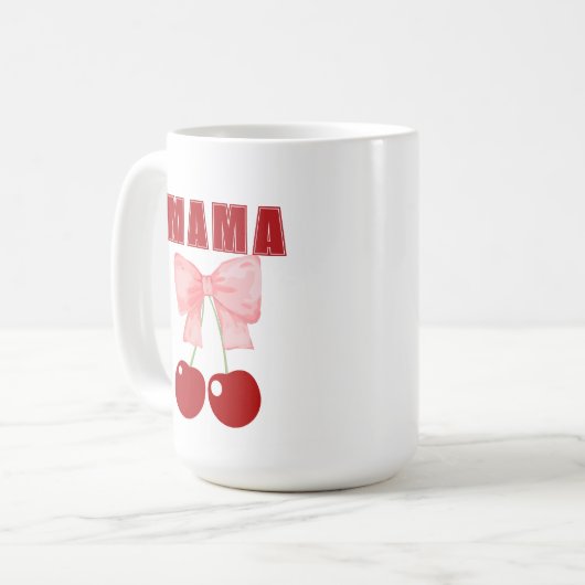 Mug Mama Pink Bow et Red Cherries, style coquette (Devant gauche)