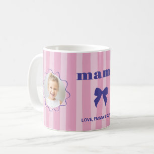 Mug Mama   Rayures roses avec photos et nœud coquet