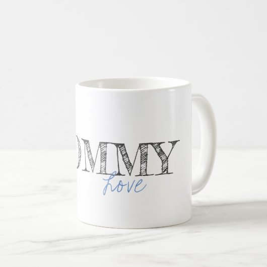 Mug Maman Amour Bébé Bleu Moderne Typographie Douce (Devant droit)