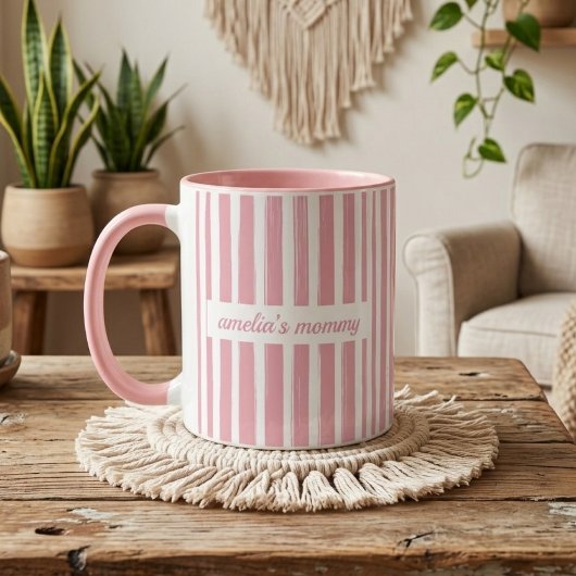Mug Maman | Annonce de naissance Bébé avec rayures ros