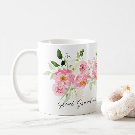 Mug Maman arrière-grand-mère florale de printemps (Avec donut)