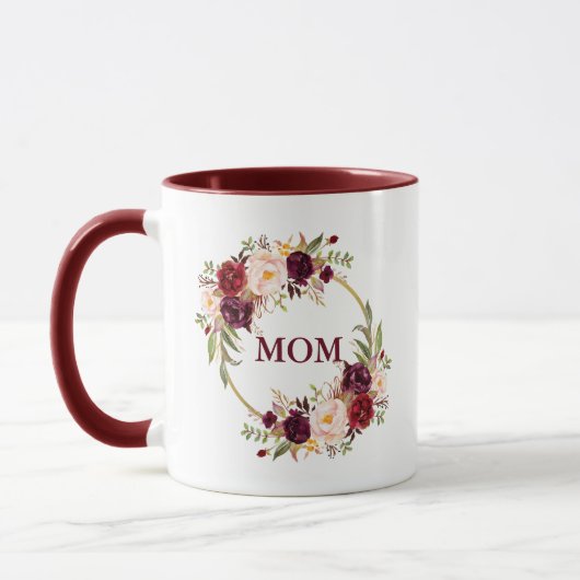 Mug Maman Burgundy Aquarelle Or Floral (Gauche)