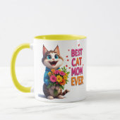 Mug Maman Chat Adorable avec des Cœurs de Fleurs 🐱 (Gauche)