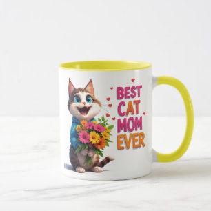 Mug Maman Chat Adorable avec des Cœurs de Fleurs 🐱