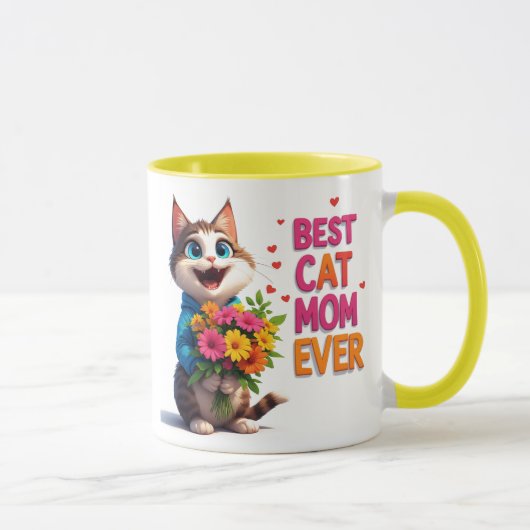 Mug Maman Chat Adorable avec des Cœurs de Fleurs 🐱 (Droite)