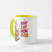 Mug Maman Chat Adorable avec des Cœurs de Fleurs 🐱 (Devant gauche)