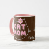 Mug MAMAN CHAT avec Fleur Rose (Devant gauche)